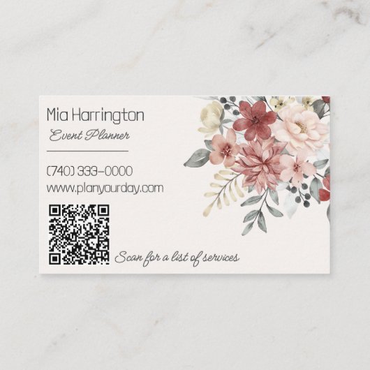 Carte De Visite Champ simple de Fleurs sauvages avec code QR (Dos)