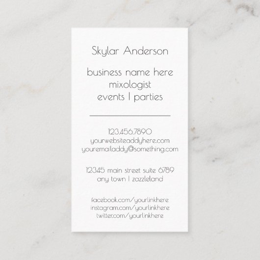 Carte De Visite Champagne CL01 | Mixologue Bartender Événements Am (Dos)