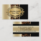 Carte De Visite Champagne élégante et empreinte de léopard noir (Devant / Derrière)