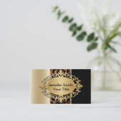 Carte De Visite Champagne élégante et empreinte de léopard noir (Debout devant)