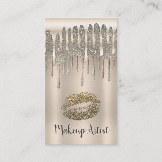 Carte De Visite Champagne Gold Lips Kiss Diamond Parties scintilla (Devant)