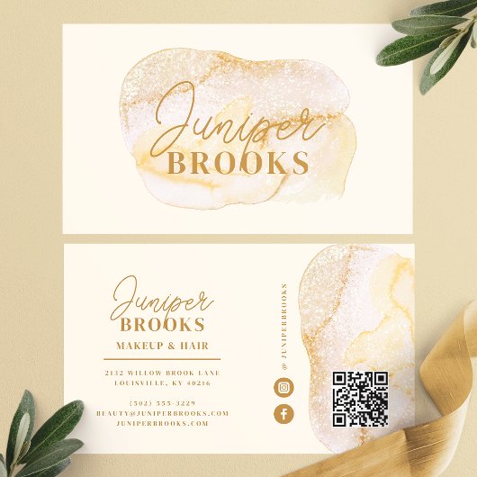 Carte De Visite Champagne Gold Social Media QR Code Parties scinti