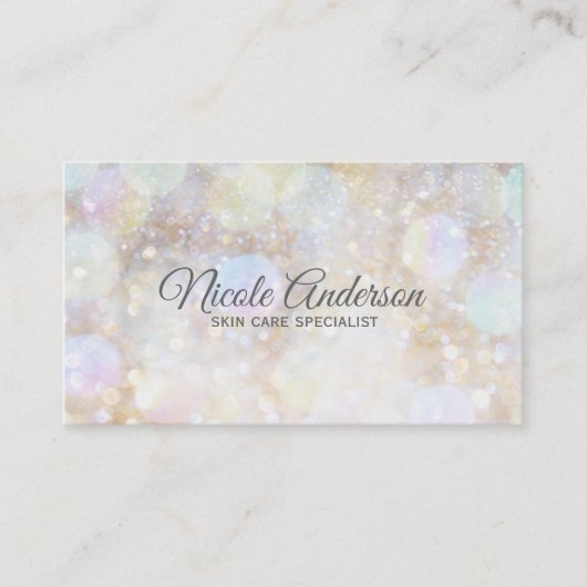 Carte De Visite Champagne Rainbow Bokeh Parties scintillant Glam m (Devant)