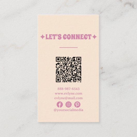 Carte De Visite Champignons Super roses rétro Girl Boho QR Code (Dos)