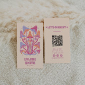 Carte De Visite Champignons Super roses rétro Girl Boho QR Code
