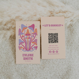 Carte De Visite Champignons Super roses rétro Girl Boho QR Code