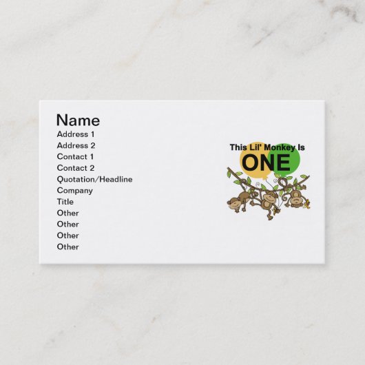 Carte De Visite Chandails et cadeaux 1er anniversaire des singes (Devant)