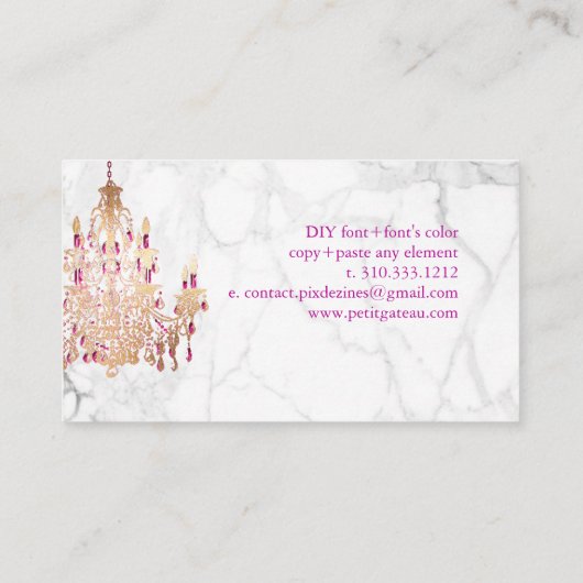 Carte De Visite Chandelier en or Rose PixDezines Marble+Faux (Dos)
