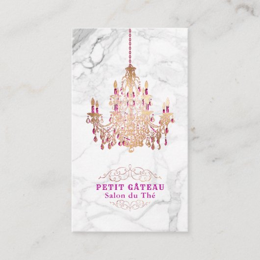 Carte De Visite Chandelier en or Rose PixDezines Marble+Faux (Devant)