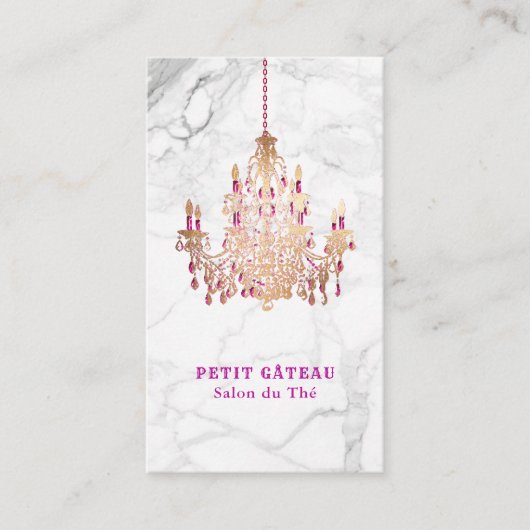 Carte De Visite Chandelier en or Rose PixDezines Marble+Faux (Devant)
