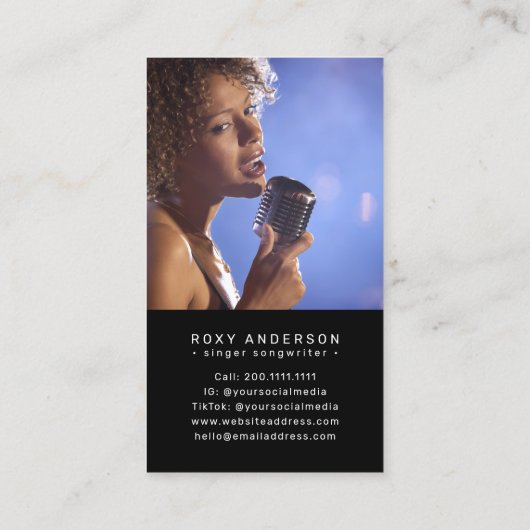 Carte De Visite Chanteur musicien moderne noir QR Code (Dos)