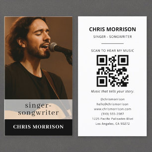 Carte De Visite Chanteur Songwriter Music QR Code Photo