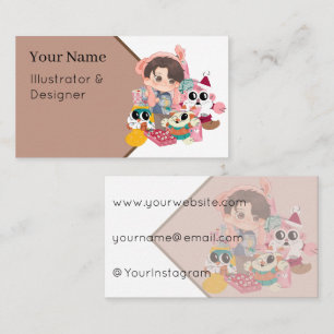 Carte De Visite Chapeau de Lapin Kawaii Chibi & Peluches d'Hiver