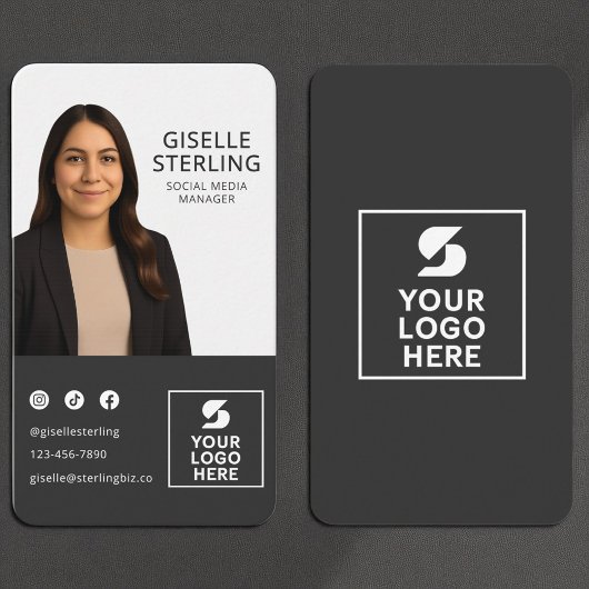 Carte De Visite Charcoal Grey Photo Logo Portrait Moderne