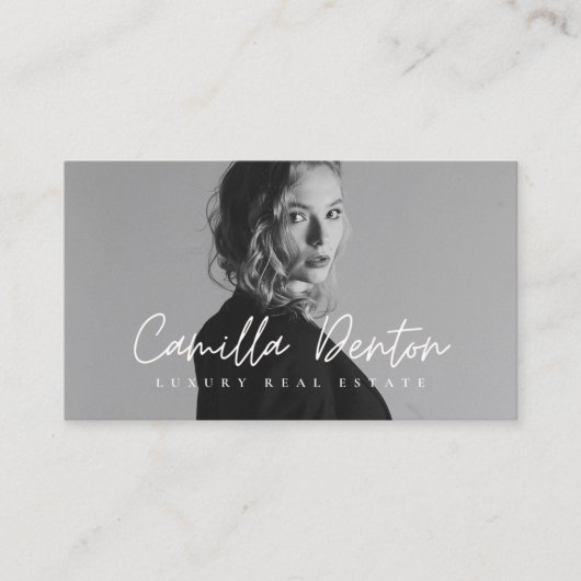 Carte De Visite Charcoal Grey Script moderne Luxe Immobilier (Devant)