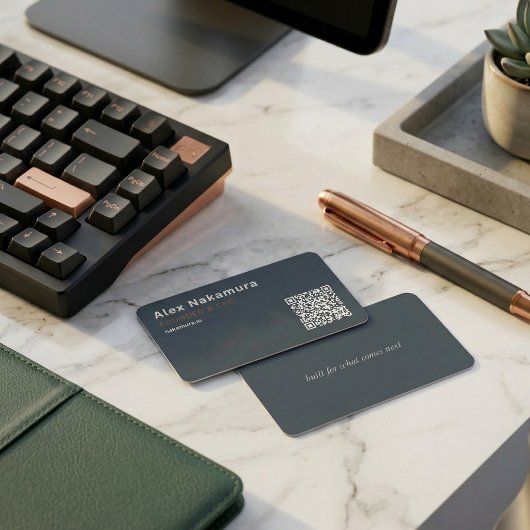 Carte De Visite Charcoal Minimal QR Code Tech Founder Startup 