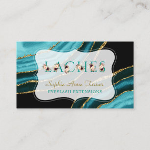 Carte De Visite Charme Turquoise Agate Or Floral Lettre Laches
