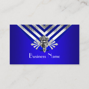 Carte De Visite Charnière moderne élégante bleu royal argent rayé