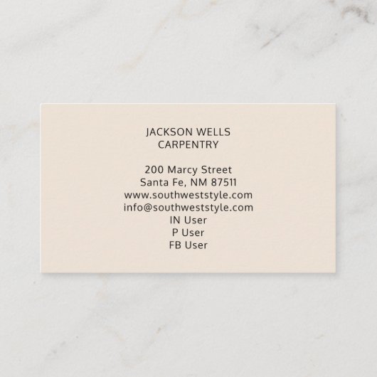 Carte De Visite Charpentier à grains de bois rustique (Dos)