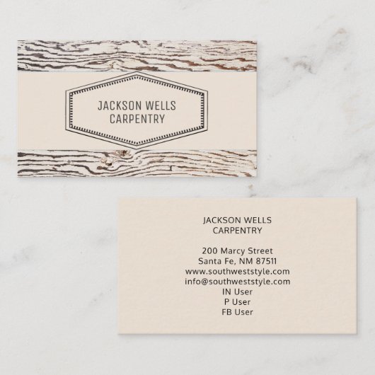 Carte De Visite Charpentier à grains de bois rustique (Devant / Derrière)