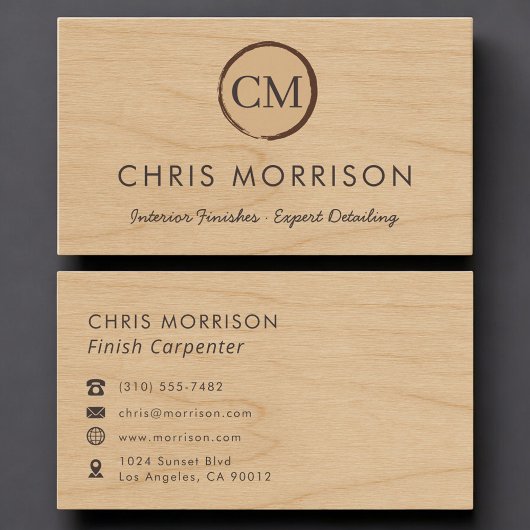 Carte De Visite Charpentier de finition Monogramme Bois Rustique P