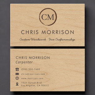 Carte De Visite Charpentier Monogramme Bois Rustique Professionnel