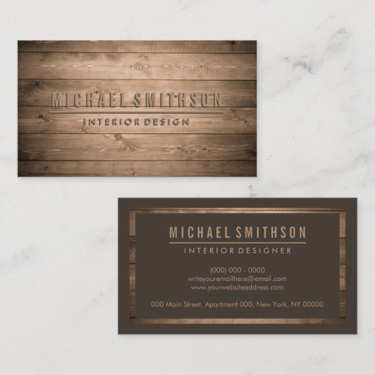 Carte De Visite Charpentier rustique Brown en bois (Devant / Derrière)