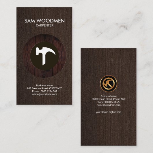 Carte De Visite Charpentier simple élégant de grain en bois fin (Devant / Derrière)
