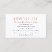 Carte De Visite Charpentier, Travailleur du bois, Constructeur à d (Dos)