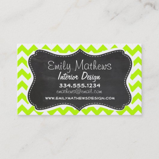 Carte De Visite Chartreuse Chevron ; Chalkboard look (Devant)