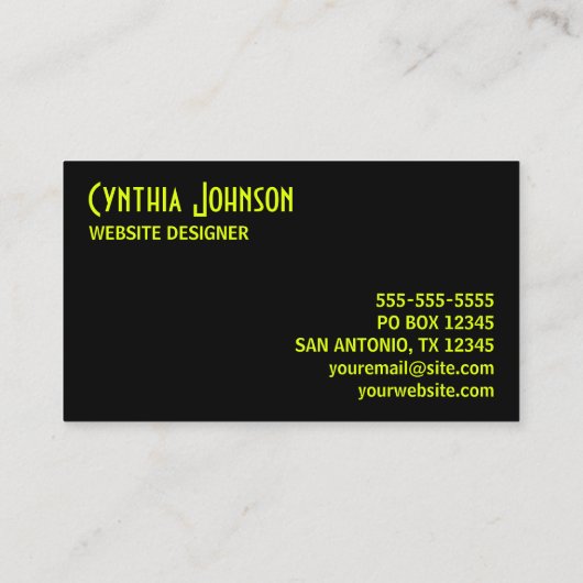 Carte De Visite Chartreuse et Noir Retro Bold (Dos)