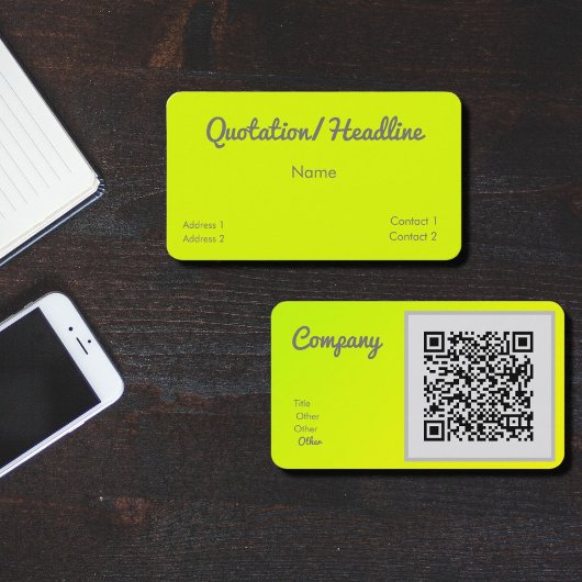 Carte De Visite chartreuse jaune - code QR -