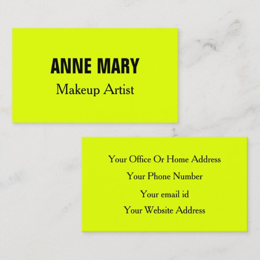 Carte De Visite Chartreuse Néon Jaune Fluorescent Couleur Brillant (Devant / Derrière)