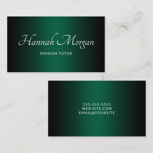 Carte De Visite Chasseur noir vert ombré élégant script (Devant / Derrière)