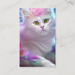 Carte De Visite Chat à bouffée blanche sur un arc-en-ciel