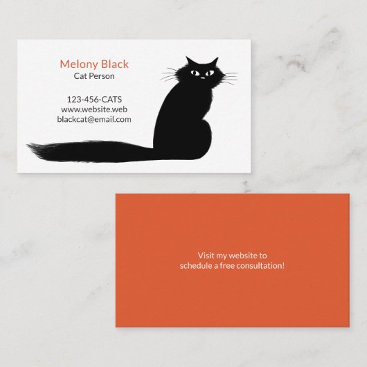Carte De Visite Chat à chaton noir Longhané avec longue queue (Devant / Derrière)