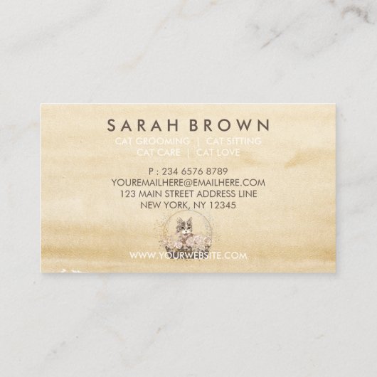 Carte De Visite Chat Aquarelle Boho Chic Rustique (Dos)