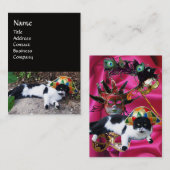 CARTE DE VISITE CHAT AVEC CASQUETTE HARLEQUIN ET MASQUERADE DE FÊT (Devant / Derrière)