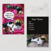 CARTE DE VISITE CHAT AVEC CASQUETTE HARLEQUIN ET MASQUERADE DE FÊT (Devant / Derrière)