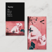CARTE DE VISITE CHAT BLANC AVEC POITRINE NOIR MONOGRAMME ROSE (Devant / Derrière)