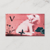 CARTE DE VISITE CHAT BLANC AVEC POITRINE NOIR MONOGRAMME ROSE (Dos)