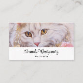 Carte De Visite Chat blanc élégant en or et diamants (Devant)