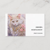 Carte De Visite Chat blanc élégant en or et diamants (Devant)
