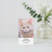 Carte De Visite Chat blanc élégant en or et diamants (Debout devant)