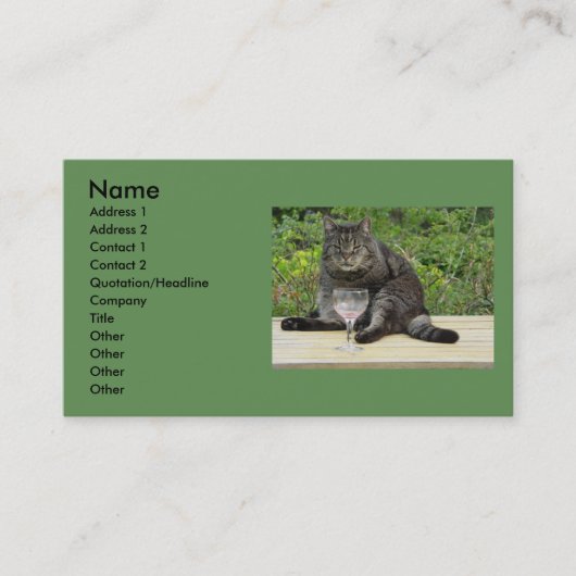 Carte De Visite Chat "Bram" sur la table avec un verre de vin (Devant)