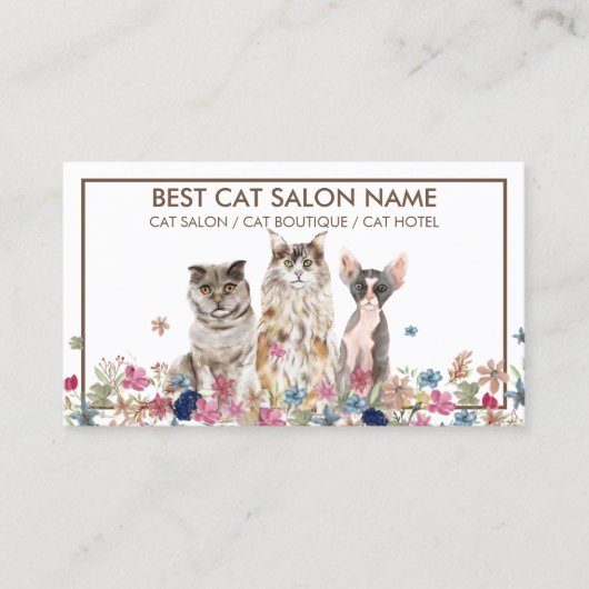 Carte De Visite Chat Brown blanc Flower Pet (Devant)