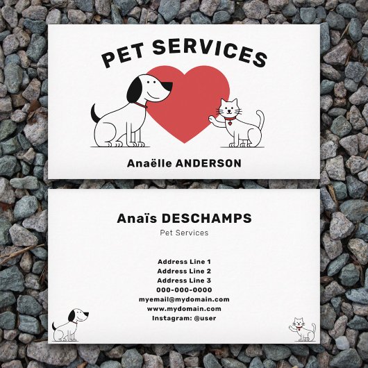 Carte De Visite Chat, Chien & Coeur - Services pour animaux de com