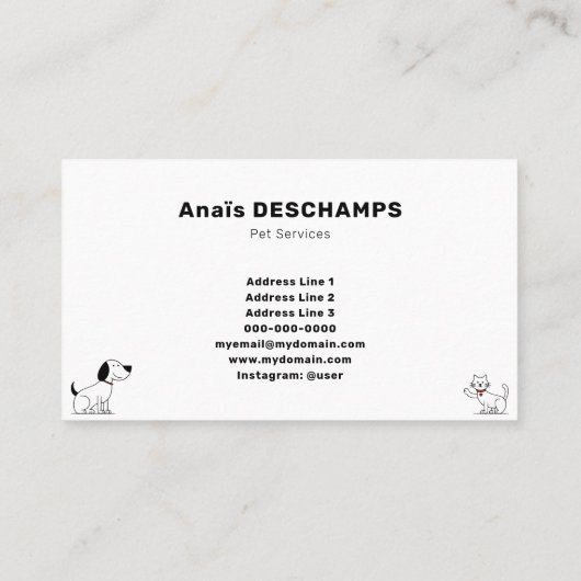 Carte De Visite Chat, Chien & Coeur - Services pour animaux de com (Dos)