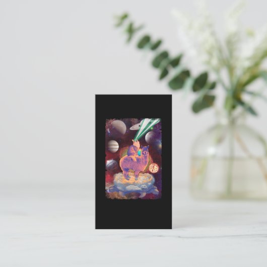 Carte De Visite Chat cosmique équitation Llama Alpaca Turtle Space (Debout devant)