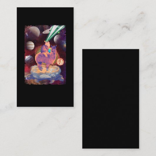Carte De Visite Chat cosmique équitation Llama Alpaca Turtle Space (Devant / Derrière)